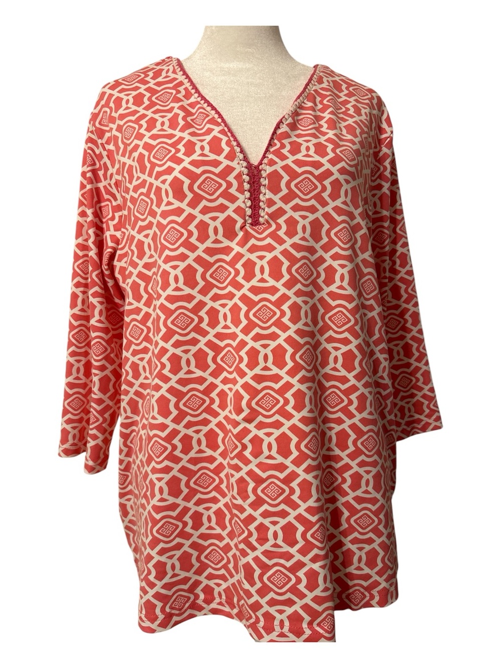 Lulu-B Coral and Cream Geometric Asymmetrical Tunic Skirt